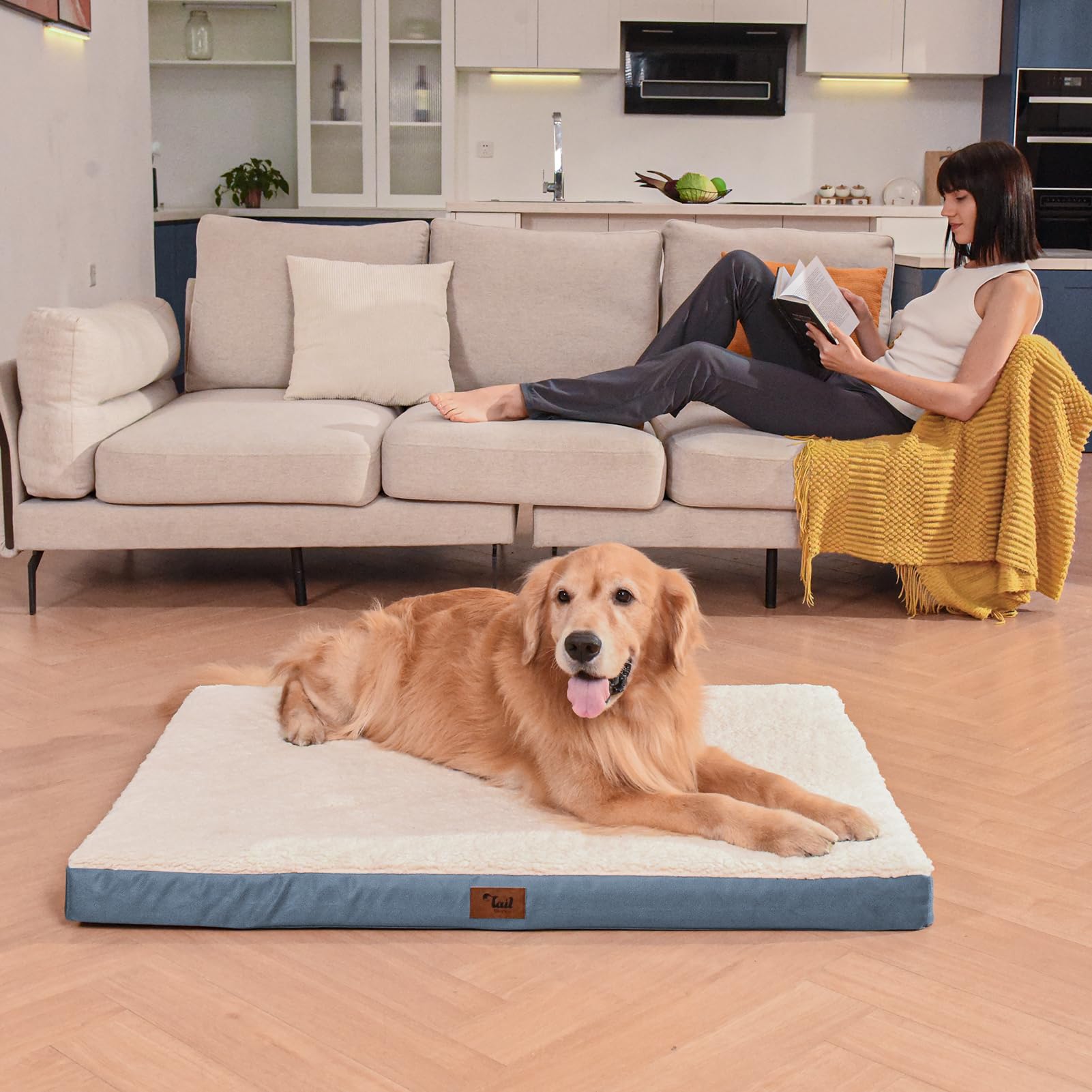 Tail Stories Outdoor Waterproof Dog Bed, Orthopedic Dog Bed for Medium Dogs 30x20 Inch, Egg Crate Foam Pet Bed with Washable Removable Oxford Cooling Cover, Navy - image 6