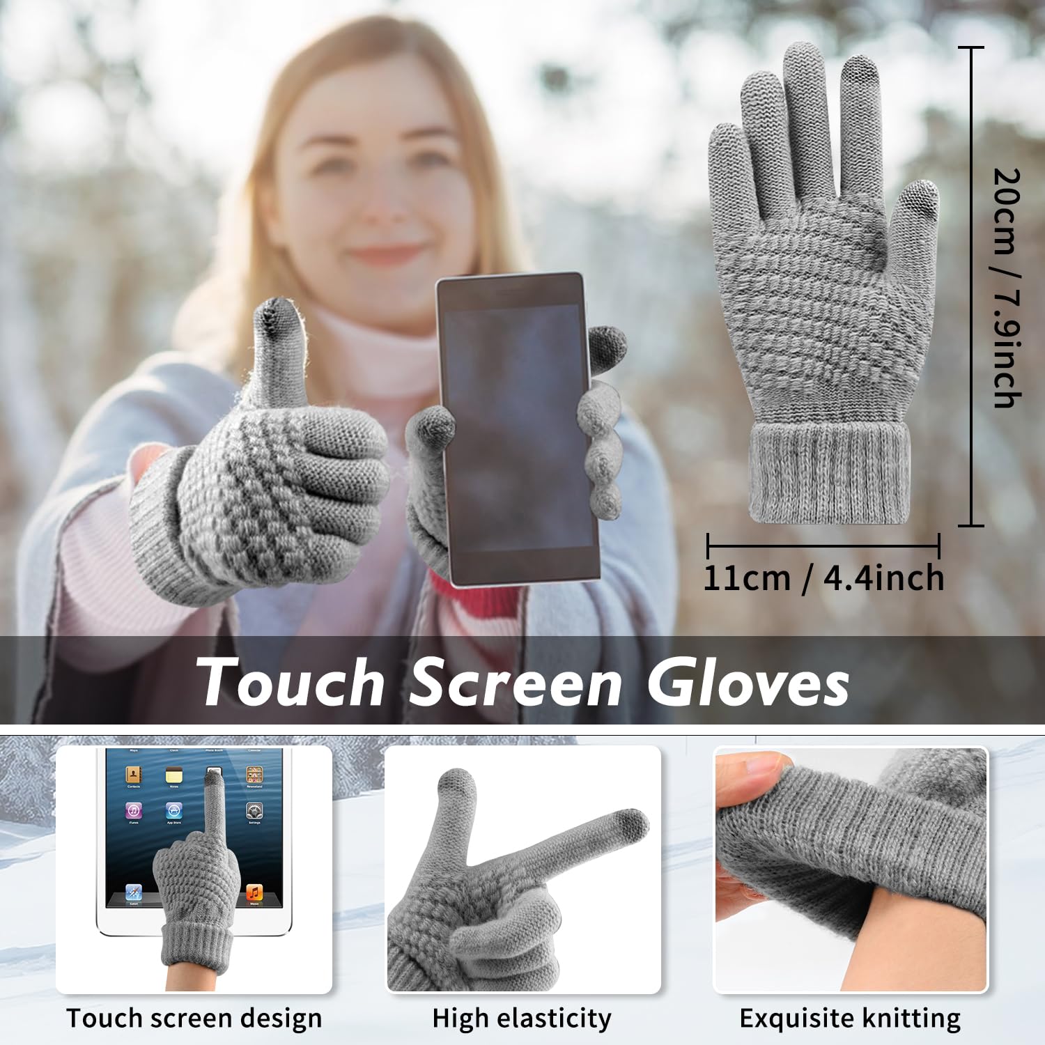 Schal, Stirnband & Handschuh-Sets für Damen, Loop Schal Damen,Warme Verdicken Stirnband Mädchen Winter,Touchscreen Handschuhe Damen Winterschal Kombi Ohrenwärmer Set Damen Geschenk Winterzubehör