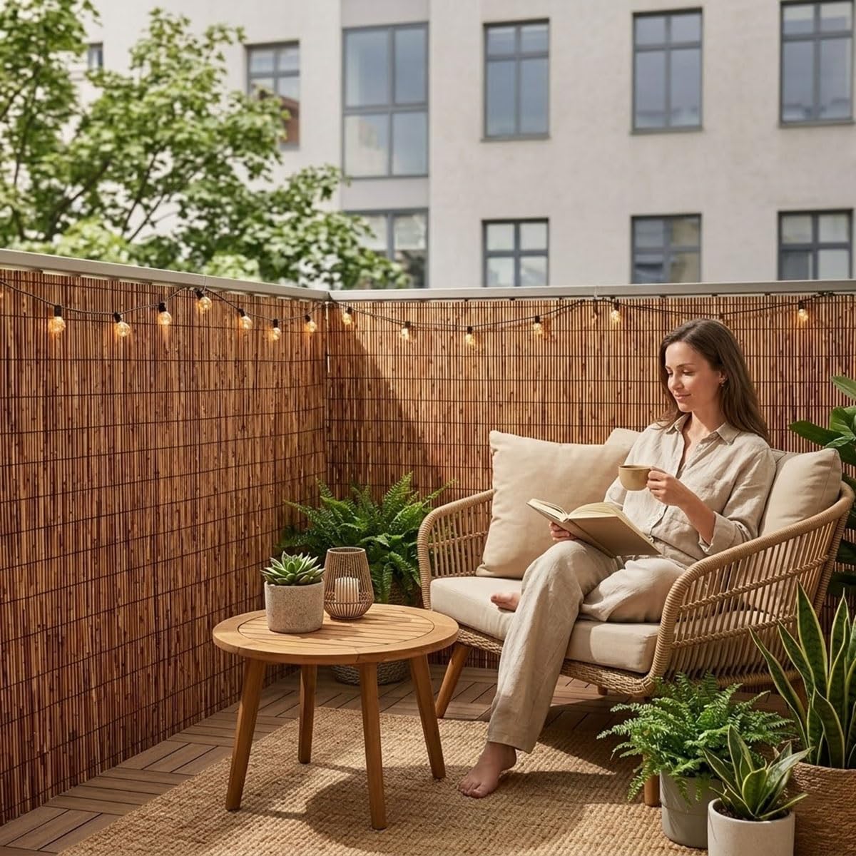 Canisse Roseau Naturel Brise Vue pour Clôture Jardin, Paravent Extérieur Protection Intimité, Rouleau Canisse Roseau Résistant Brise-Vent Pare-Soleil Balcon Terrasse(61x914cm(2x30ft))