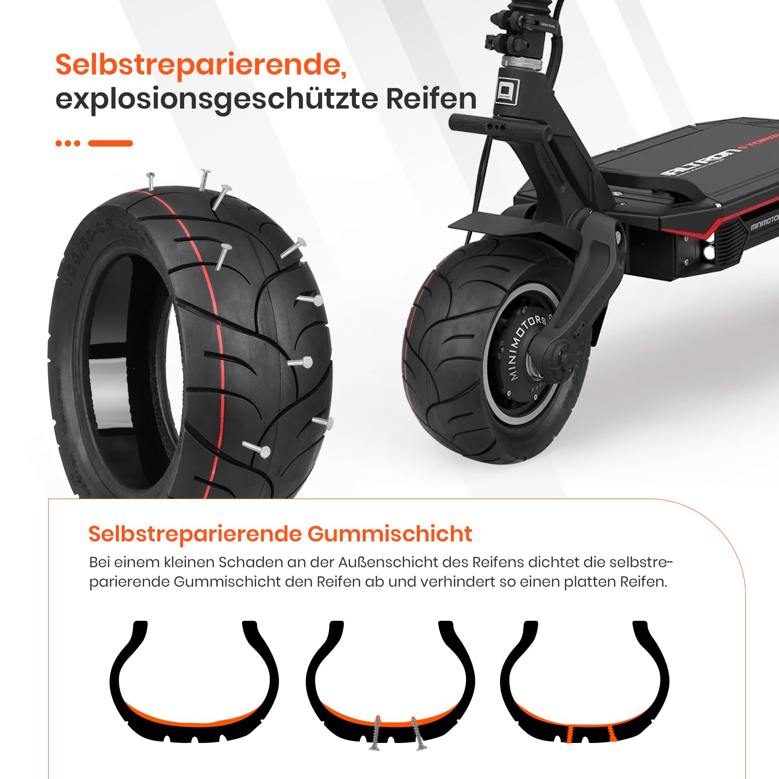 Lot de 2 pneus à vide 100/55-6,5 11" avec adhésif live intégré, réparables pour scooter Dualtron Ultra 2 THUNDER II Kaabo Wolf Warrior