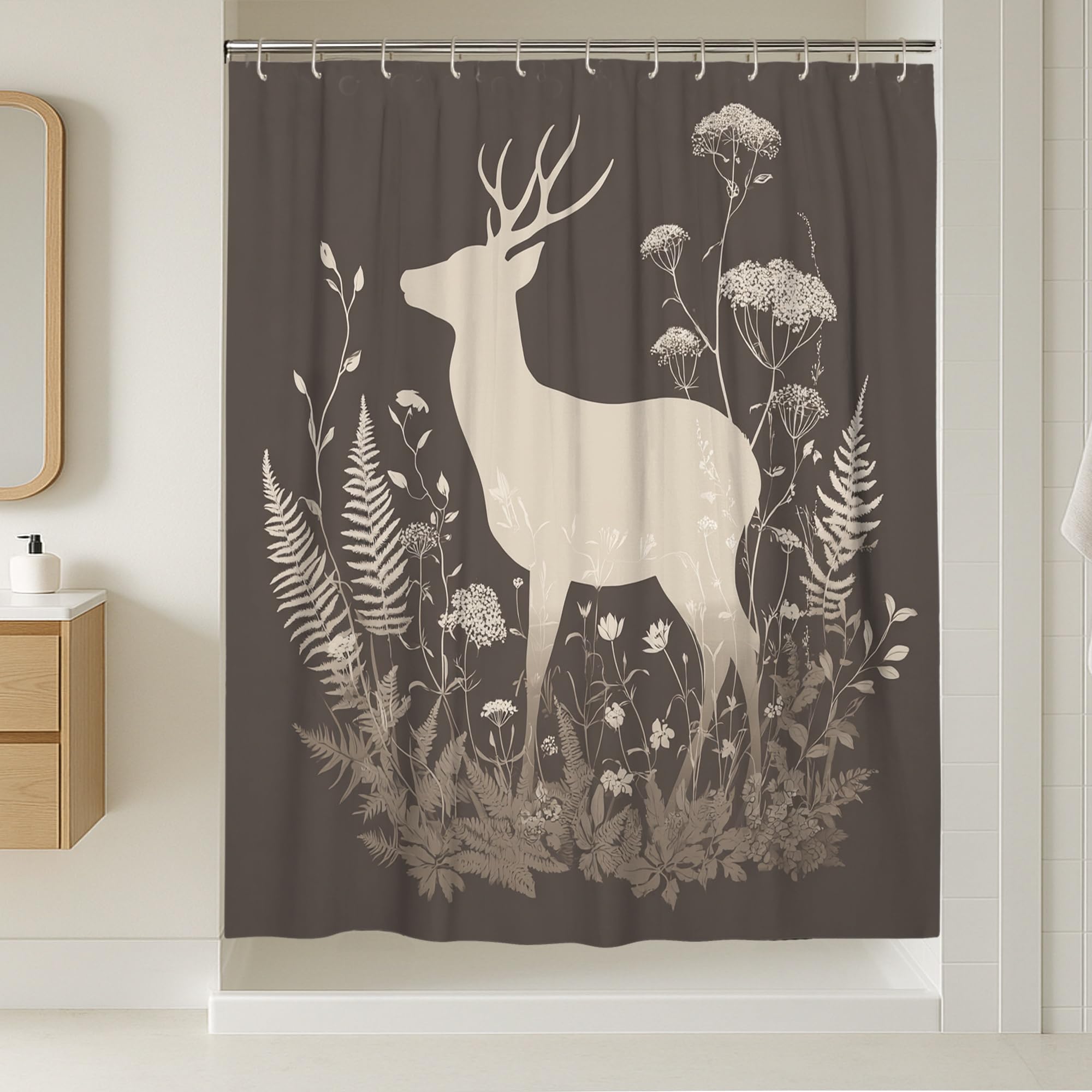 Rideau de douche extra long 183x243 cm en polyester imperméable motif cerf rustique