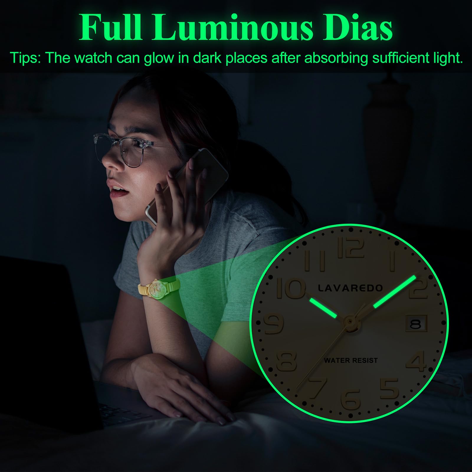Timever Reloj de Cuarzo para Mujer, Acero, Números Luminosos y Fecha | Esfera con números grandes luminosos y fecha; diseño elegante y opción de regalo para esposa o novia.