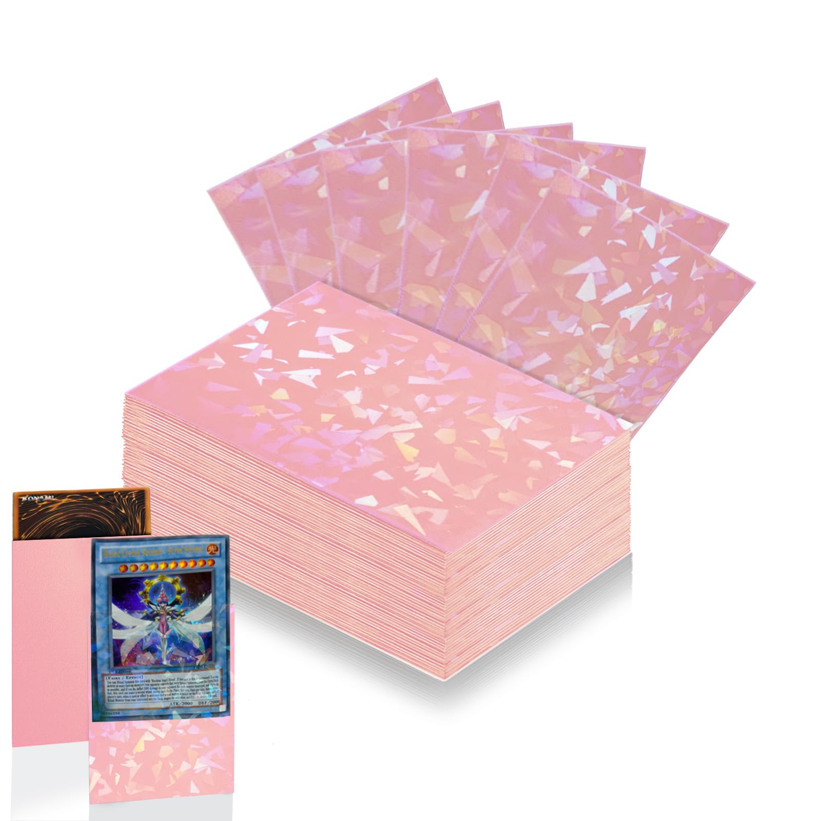 100 Count Pink Card Sleeves for Trading Cards, Perfect Fit Shiny MTG Card Sleeves, Holographic Card Sleeve Fit for Magic, Photocard, TCG, Baseball/Sports Cards, Yugioh Card, Game Card 66 * 91 mm