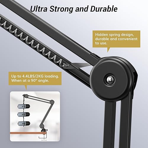 Miniatura 2 de TONOR - Escritorio con soporte para micrófono, brazo de micrófono con brazo de microfono con filtro pop extra grande y bridas para cables para