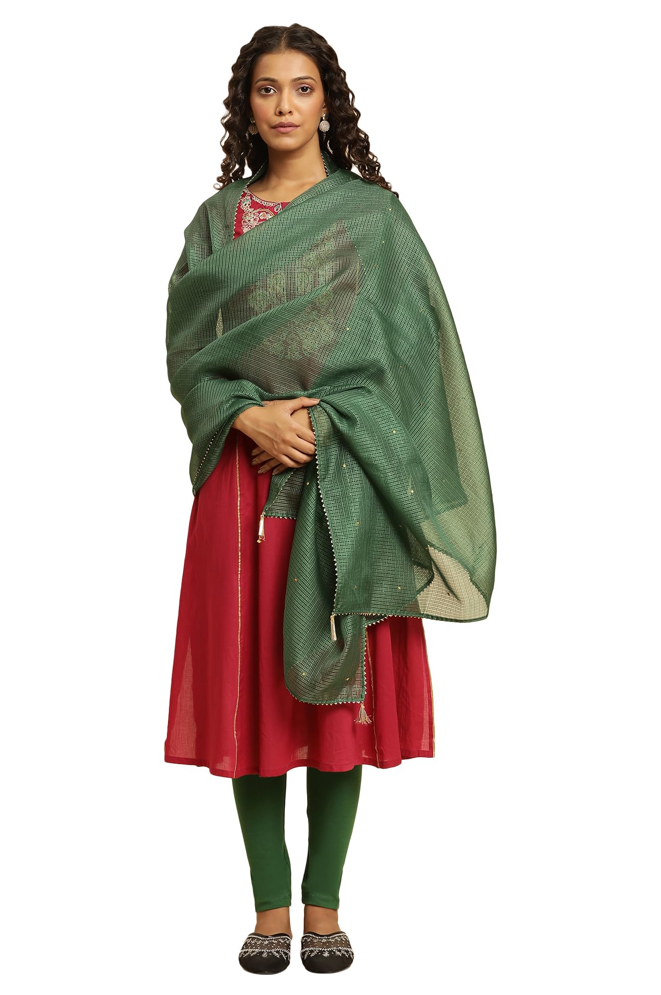 w for woman Women's Polyester Dark Green Embellished Kota Dupatta With Gota_23AUW82078-220575_Free Size-picture-46