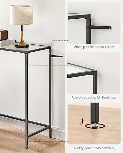 Miniatura 6 de VASAGLE ULGT026B01 - Mesa de consola de 39.4 pulgadas, mesa de sofá de vidrio templado, mesa de entrada moderna, marco de metal, fácil de montar,