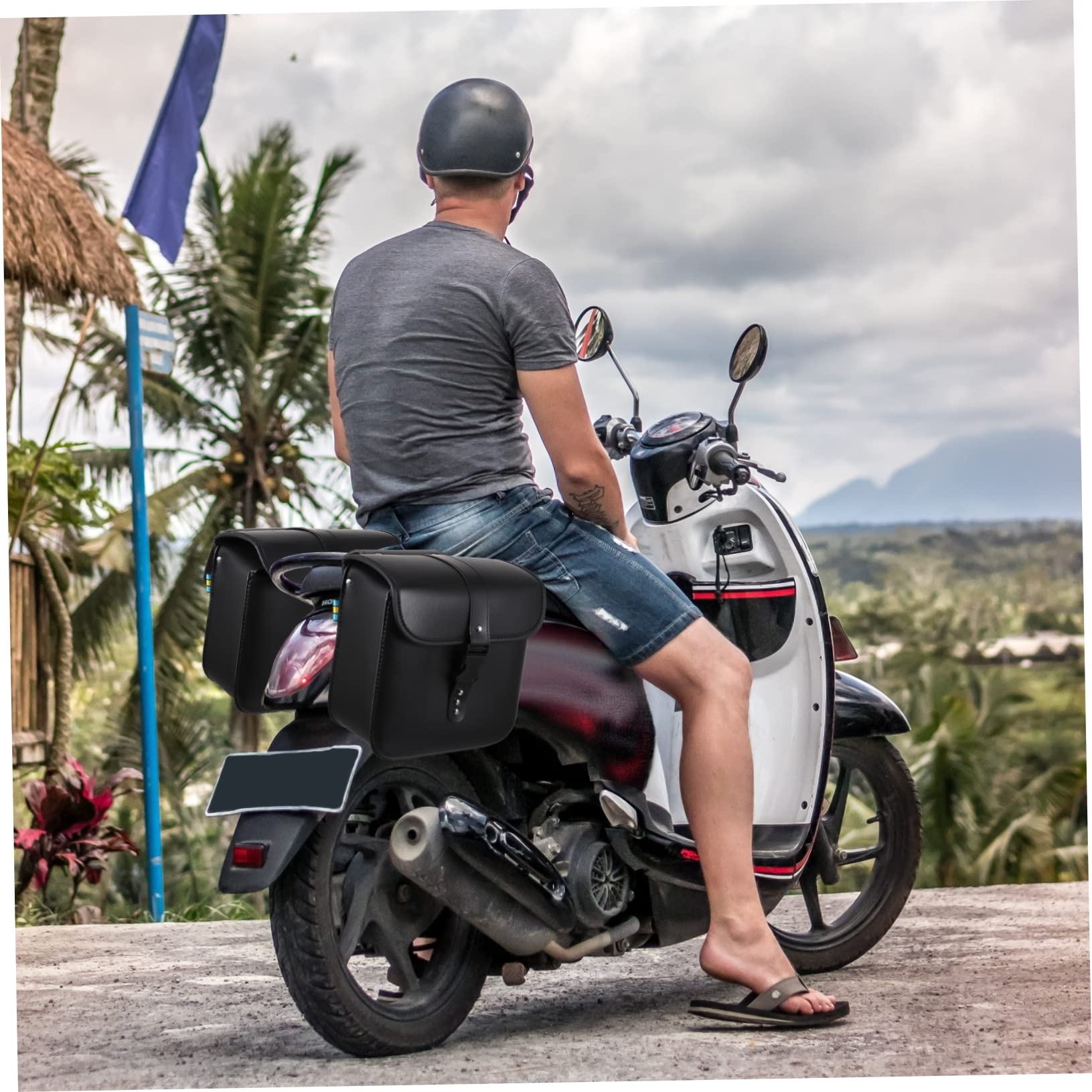 Zerodeko Motorradtasche Seitentasche aus Pu Schwarz mit Seil für Motorrad und Satteltaschen für Fahrrad Kinder
