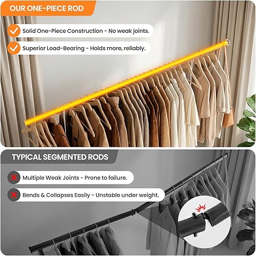 Miniatura 3 de Perchero de ropa resistente, perchero con ruedas para colgar ropa, carga de 650 libras con 2 estantes resistentes, perchero de metal con ruedas para