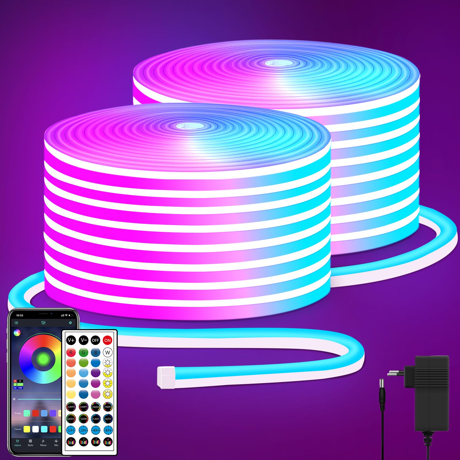 Segrass 30m LED Strip, Fernbedienung, APP Steuerung, IP65 Wasserdichte Flexible RGB Neon Streifen, 24V LED Band Seil Lampe für Schlafzimmer und Außendekoration (2 Rollen à 15M)