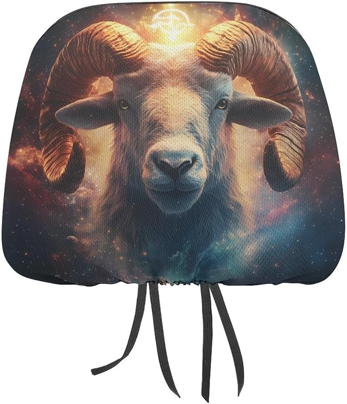 Aries-Zodiac Sign Funny Car Headrest Seat Covers Protector Universal Fit Auto Interior Accessories 11 X 10.6 Inches