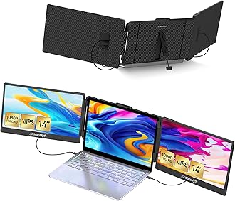 MarsMyth S2 14'' Triple Monitor for Laptop Screen Extender, Dual Monitor 1080P HD, Plug & Play, Laptop Monitor Extender for 13-17'' Laptops, Compatible with All Laptops