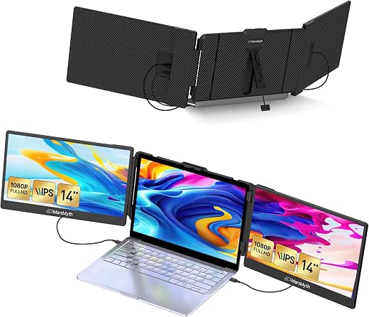 Unlock Your Potential S2 14'' Triple Monitor for Laptop Screen Extender, Dual Monitor 1080P HD, Plug & Play, Laptop Monitor Extender for 13-17'' Laptops, Compatible with All Laptops