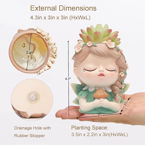 Miniatura 5 de Samll - Macetas para suculentas con cara de ángel niña, paquete de 3 con agujero de drenaje de 4 pulgadas, maceta única y bonita con maceta de cara