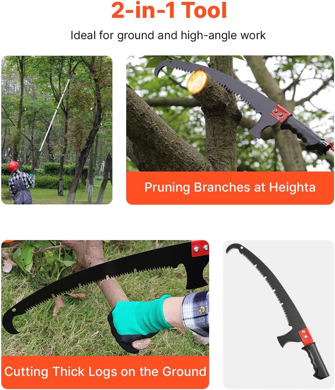 VEVOR Manual Pole Saw, 4.9-20 ft Extendable Tree Pruner with Lightweight Aluminum Alloy Handle, Chenille Brush and Sharp Steel Blade for Palm and Shrub Trimming