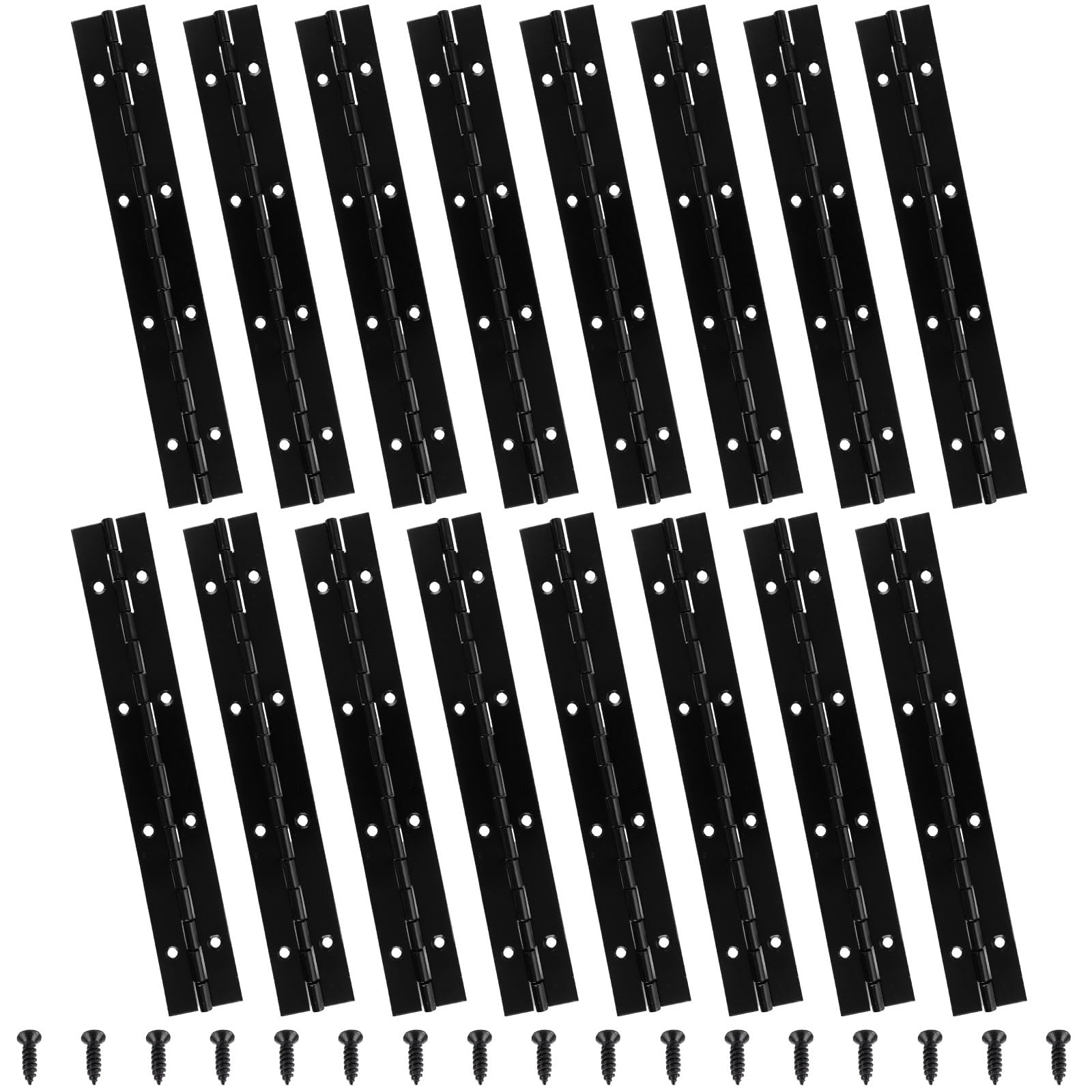 16 bisagras de piano de 8 pulgadas resistentes, bisagras continuas plegables de 0.04 pulgadas de grosor, bisagras de piano de metal negro para armarios, puertas, ventanas (7.87 pulgadas de largo x 1.2