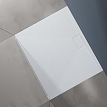 doporro Geoma07 Rectangular Shower Tray 100 x 120 cm in White Mineral Resin Stone Effect, Ultra-Slim H 3 cm, Non-Slip