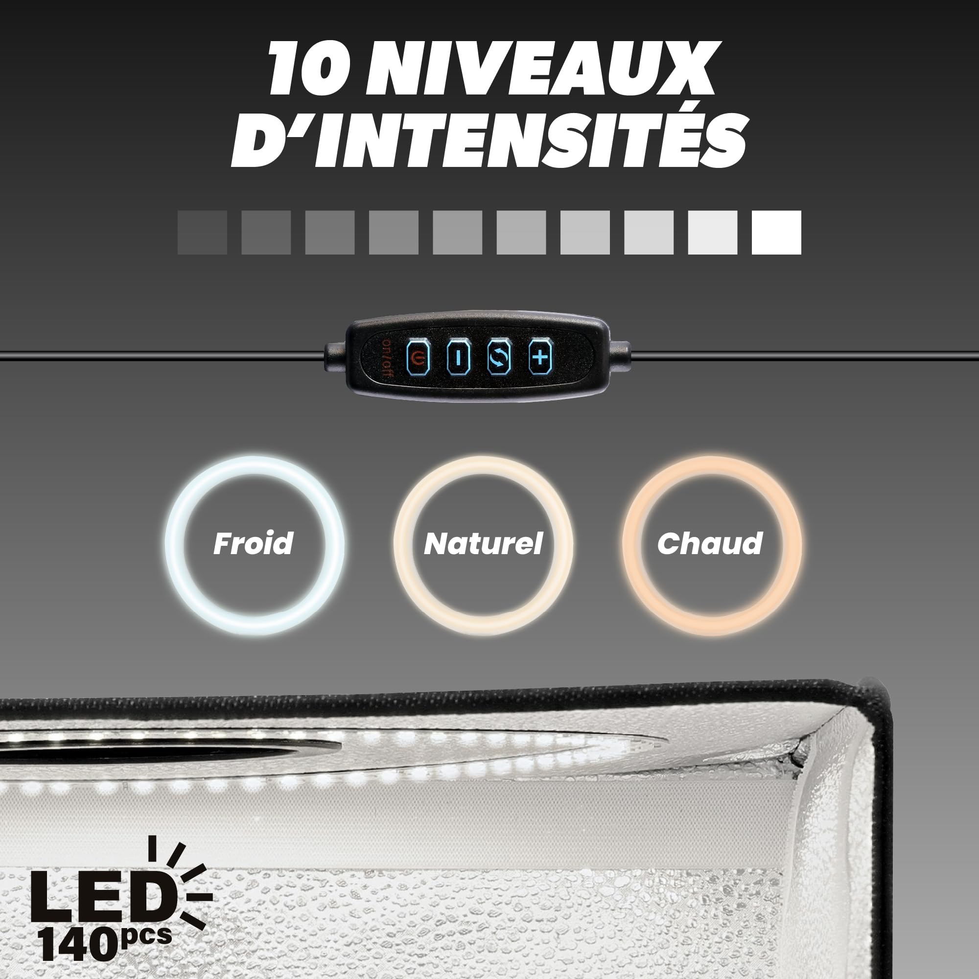 T'nB - Studio Photo Portable 40x40x40cm, idéal pour réaliser Vos Produits de qualité Professionnelle à Domicile ou pour déplacement, 12 Fonds, 10 Niveaux de luminosité - Noir