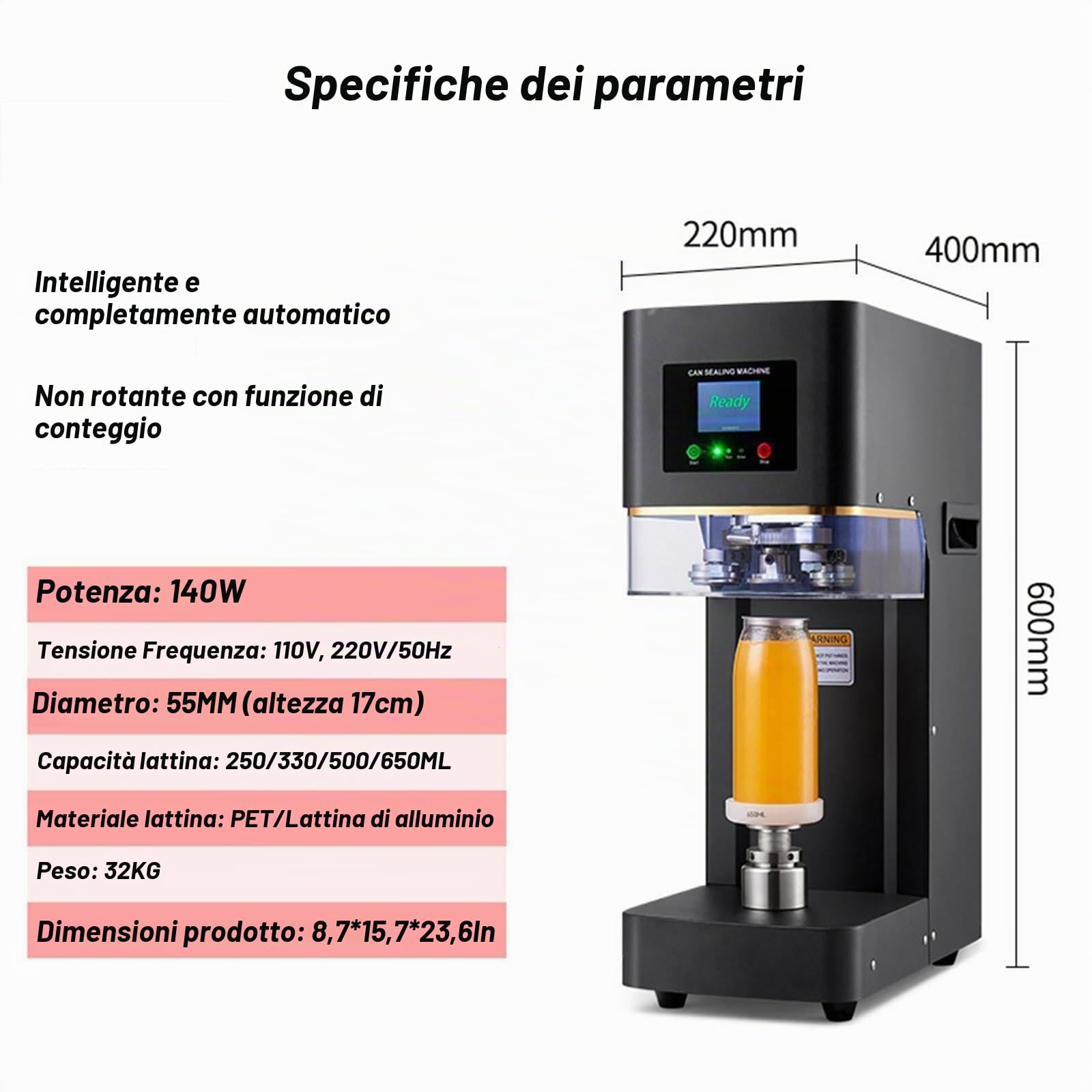 Selladora automática de latas sin marca para frascos de aluminio y plástico.
