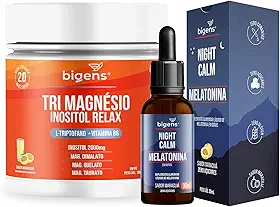 Kit Tri Magnésio (dimalato, quelato, taurato) Inositol Relax, 180g + Night Calm Melatonina Liquida 30ml, Biogens