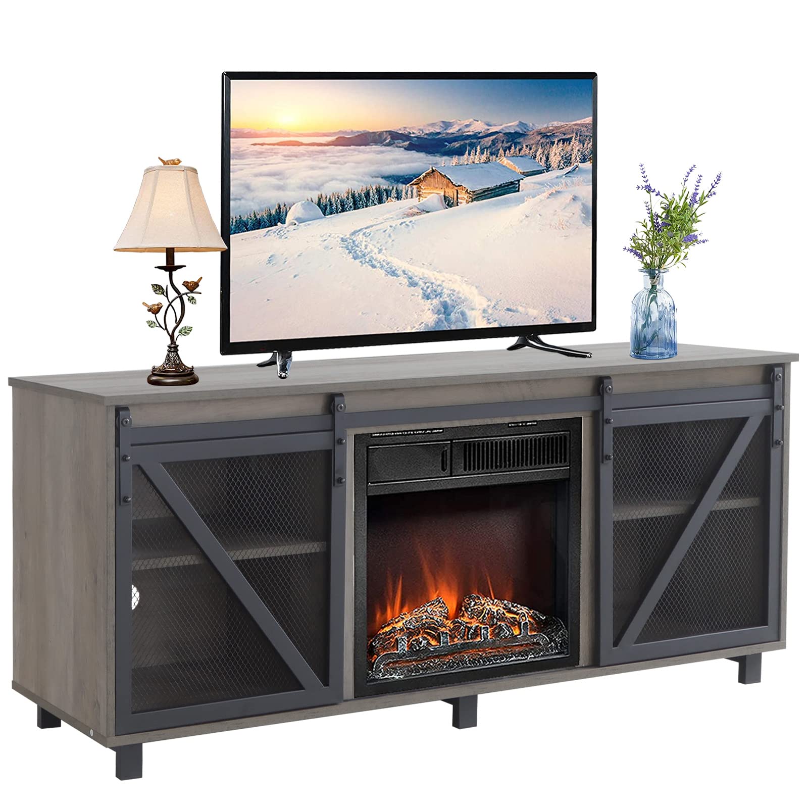 Buy YGBH TV Stand with Fireplace,Farmhouse Electric Fireplace TV Stand