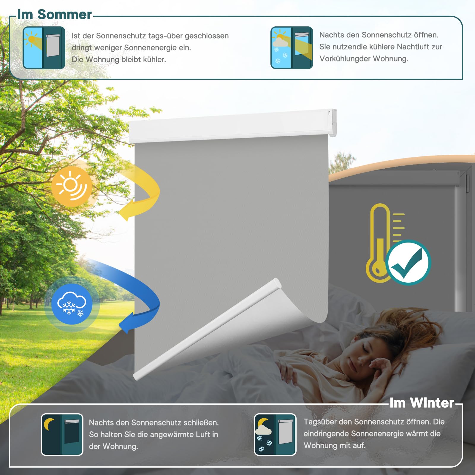 DENFOON Solar Elektrische Rollos thermorollo mit Fernbedienung Verdunklungsrollo ohne/mit Bohren easyfix Klemmfix Wiederaufladbar Akku Rohrmotor Smart Rollo Anthrazit,110x170cm(B x L)