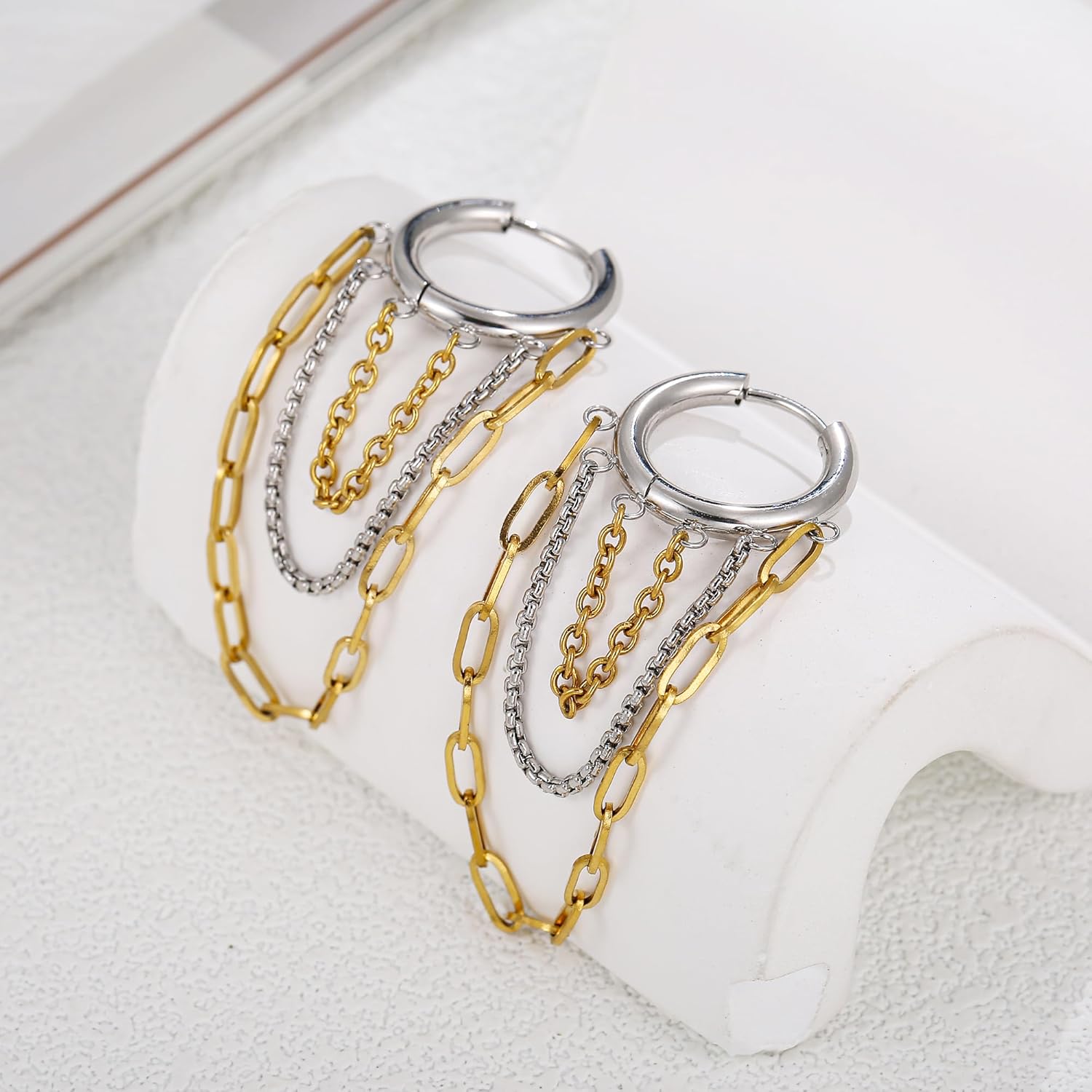 Gold And Silver Hoop Earrings for Women Tassel Chain Huggie Earrings Punk Hip Hop Jewelry Fashion Accessories - Image 3