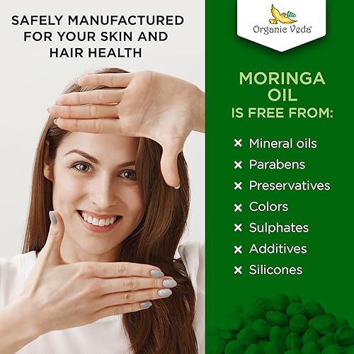 Miniatura 8 de Organic Veda Aceite de moringa virgen 100% puro y orgánico USDA  Multiusos, cara, cabello y piel, uñas, rápida absorción, hidratación y