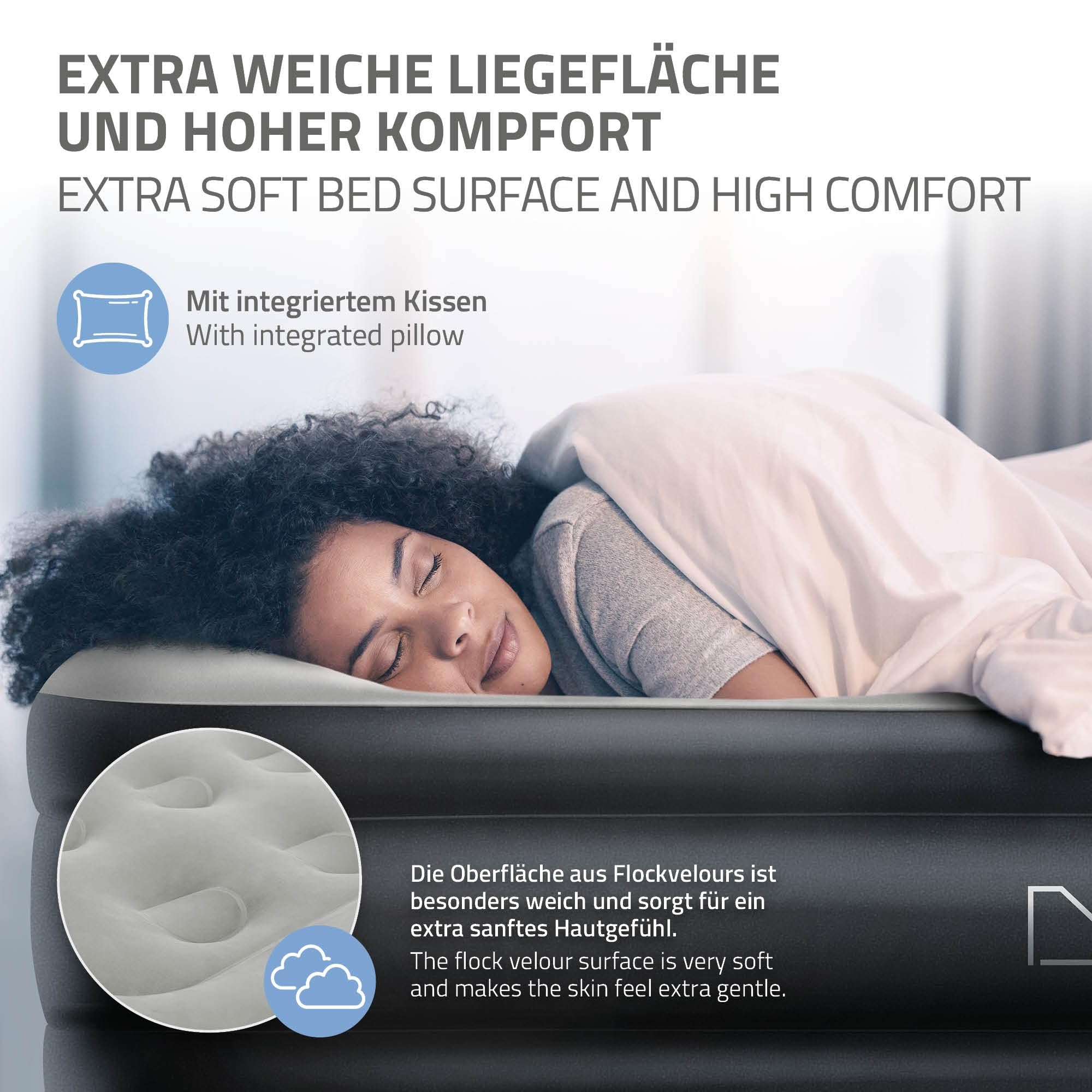 ML-Design Luftmatratze 2 Personen 203x157x47 cm Grau, TÜV Zertifiziert, Luftbett selbstaufblasend mit elektrischer Luftpumpe 230V, Aufblasbare Matratze für Camping, Gästebett Doppelbett + Tragebeutel