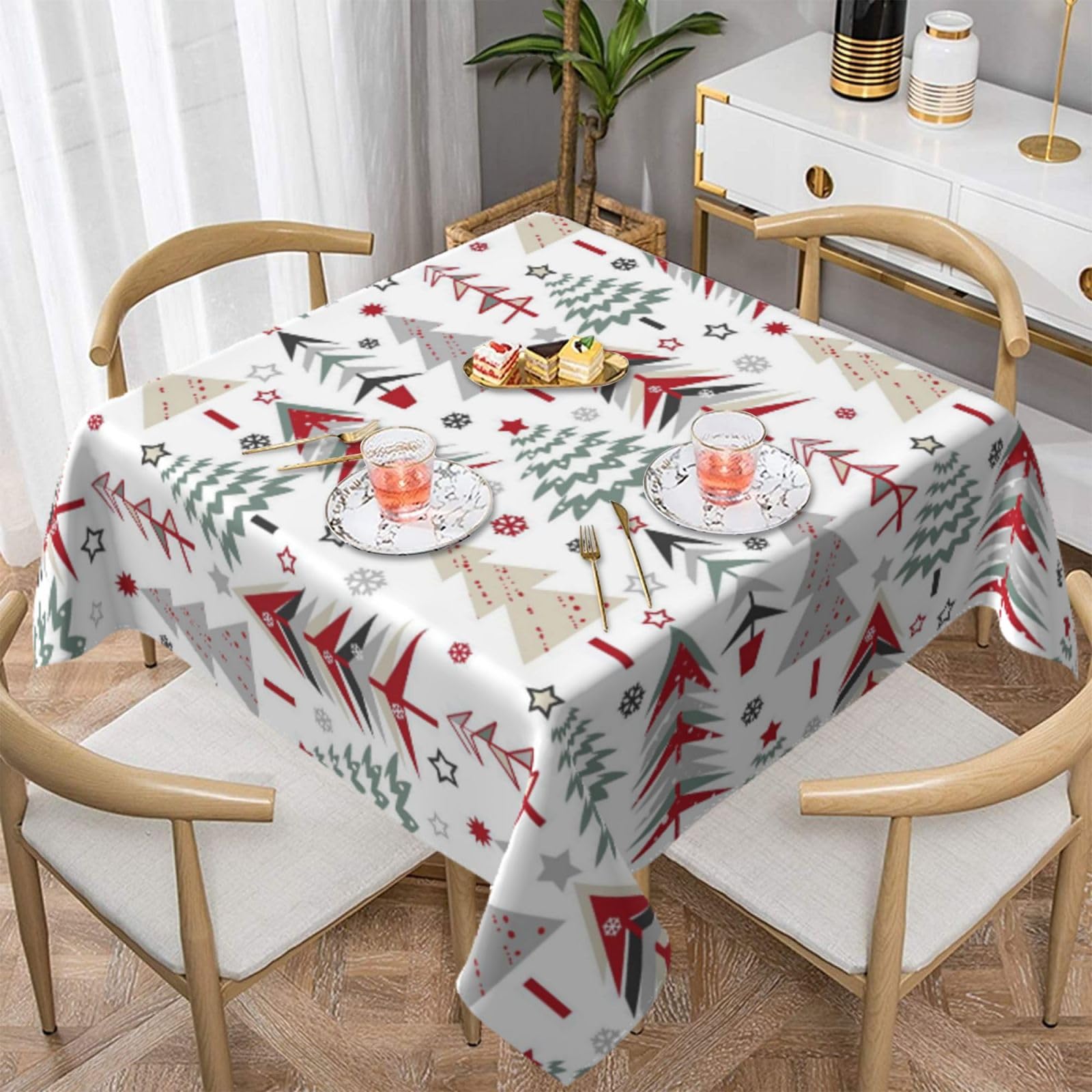 BYONEESS Christmas Square Tablecloth 54 Inch Geometric Colorfal Christmas Tree Table Cloth Winter Rustic Farmhouse Table Cover for Home Kitchen Dining Picnic Party Indoor Outdoor Decor — image 1
