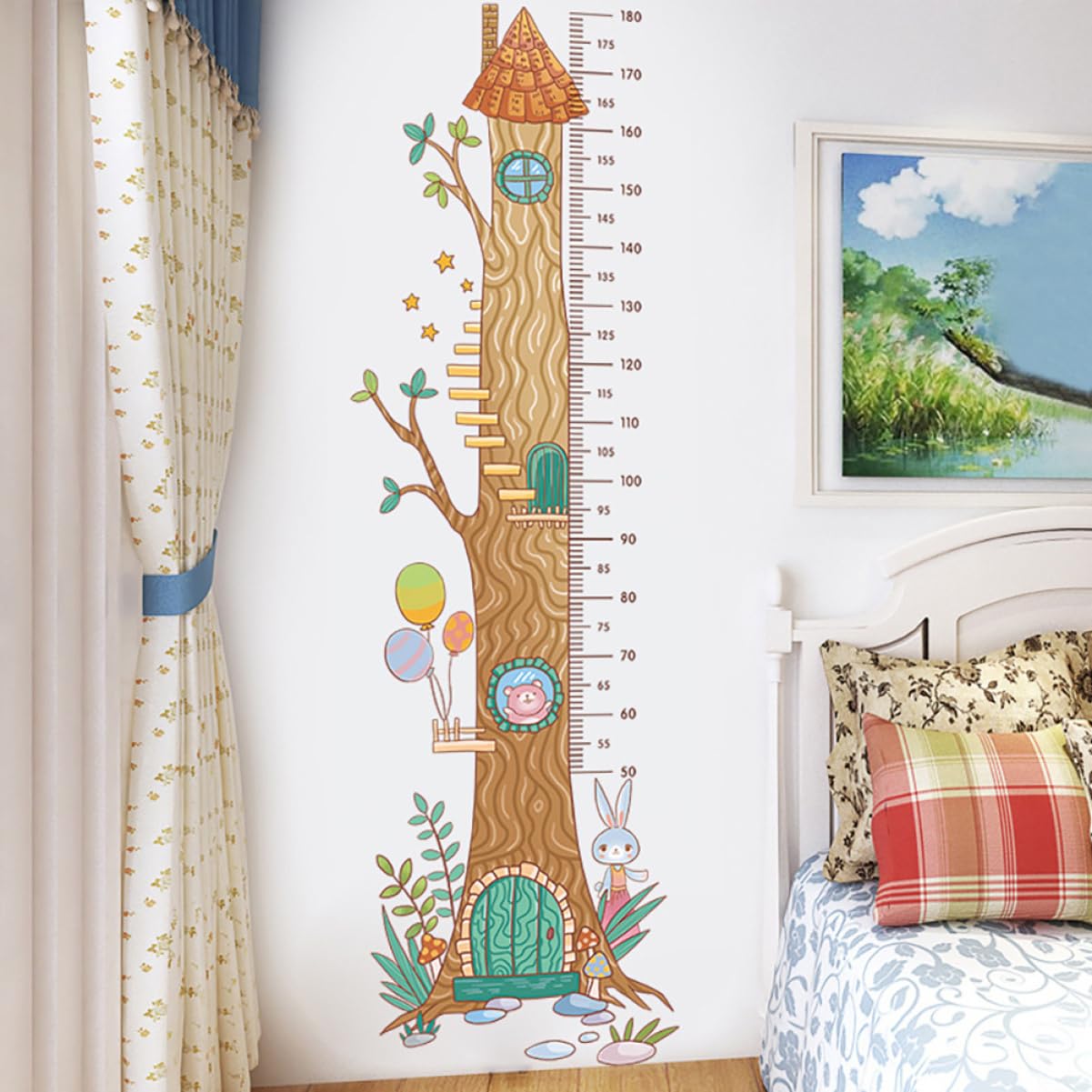 HANABASS Self-Adhesive Growth Chart Removable Height Measurement Wall Decal for Boy Girl Rooms Safe Material Fun DIY Decor for Nursery Playroom Living Treehouse Design