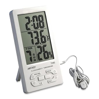 Indoor Outdoor Thermometer Hygrometer Room Humidity Test Meter with Desk-top Placing or Wall Hanging Two Ways of Placement Digital Temperature Monitor Gauge with External Sensor Model TH95