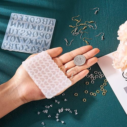 Miniatura 4 de KISSITTY Moldes de silicona para aretes con números de letra, números del alfabeto, corazón, moldes de fundición de resina, kit de fabricación de