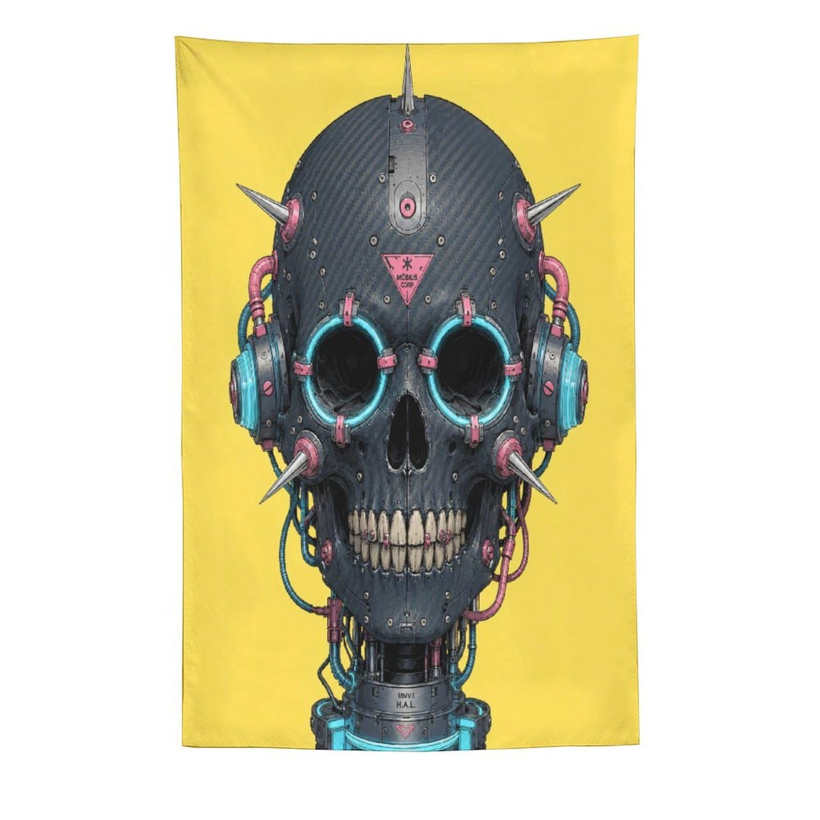 W7C8U2X3 Cyber Skull with Neon Goggles Wall Tapestry, Reading Corner