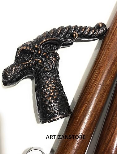 Miniatura 6 de Mango de madera con acabado de cobre con cabeza de dragón, bastón hecho a mano, el mejor regalo para Navidad, Año Nuevo