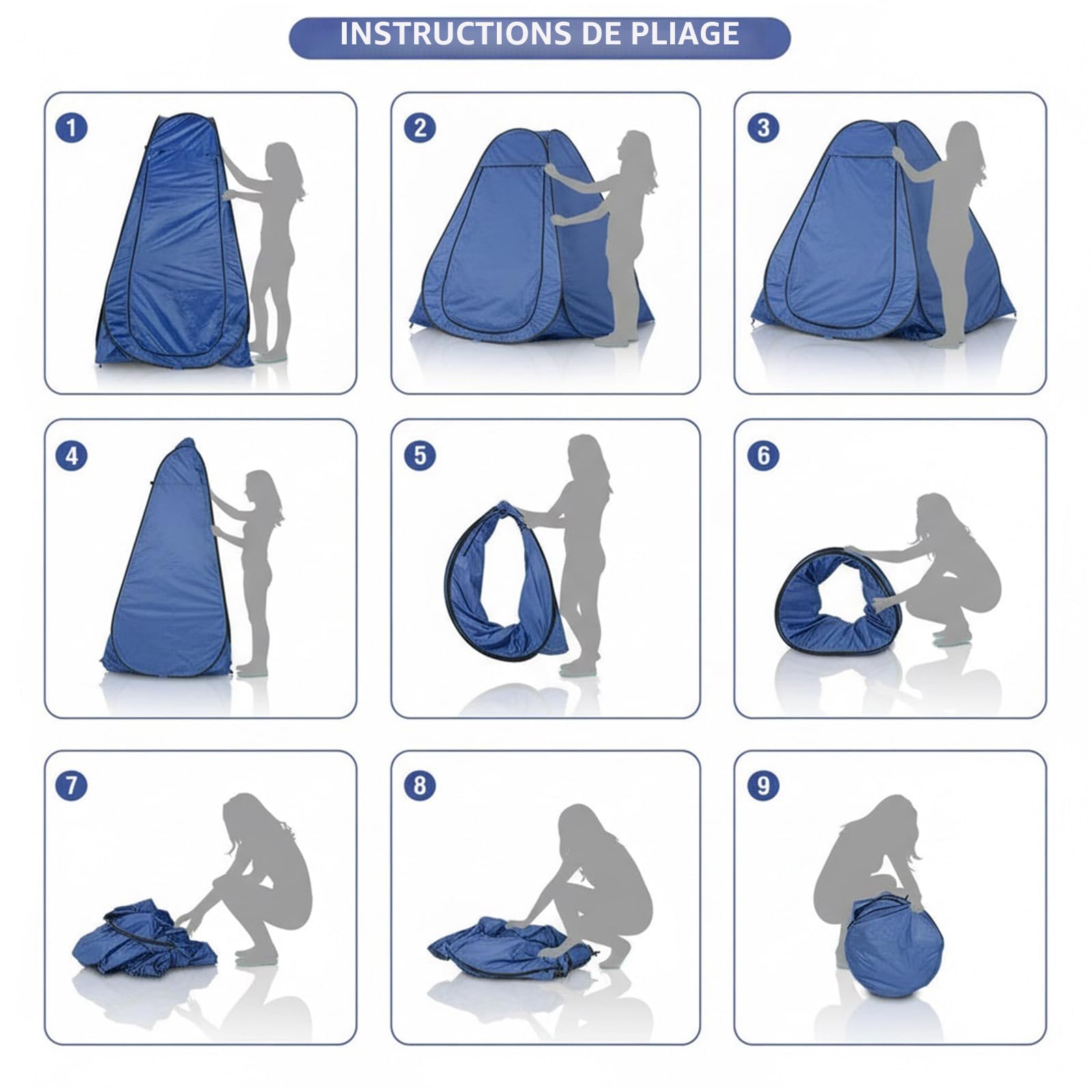 Tente de Douche Pop Up – Tente de Toilette 1 Personne avec Sac de Transport – Légère & Portable – Inclut 4 Sardines, 4 Cordes de Fixation – 190x120 cm – Camping, Plage & Extérieur – Par Campingwise