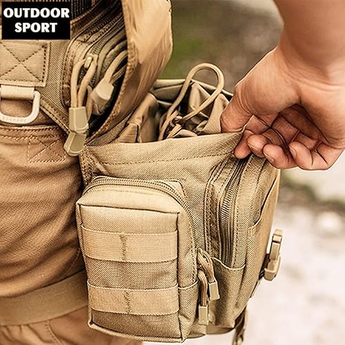 Miniatura 3 de SUFUINU Bolsa táctica militar impermeable tipo B para piernas cruzadas sobre piernas, para ciclismo, senderismo, muslo (caqui)