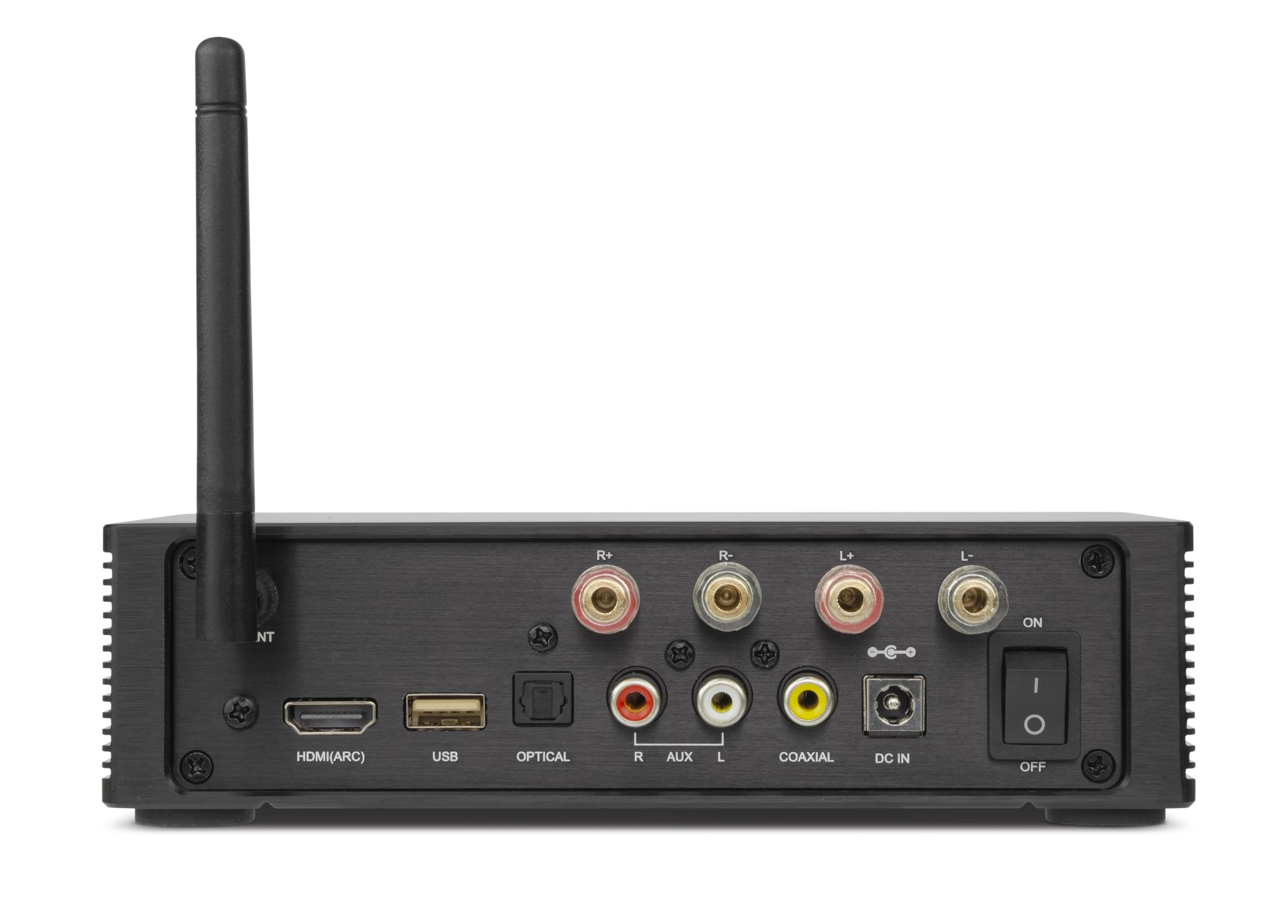 Dynavox DA‑300 Amplificador HiFi Compacto Clase D con HDMI ARC, Bluetooth 5.0, USB, entradas óptica y coaxial, Carcasa de Aluminio, Ideal para TV y Streaming Musical, Negro