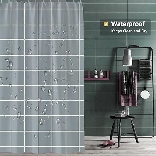 Miniatura 217 de Cortina de ducha de tela blanca con contrapeso inferior, calidad de hotel impermeable, 72 x 72 pulgadas, lavable a máquina B-blanco,Beige