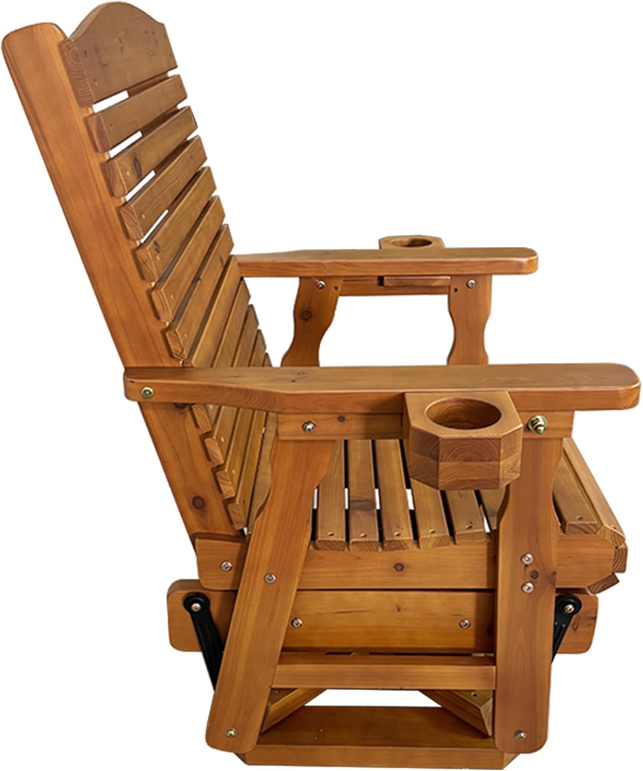 Wooden Swivel Glider Chair, 360° Outdoor Patio Rocker with Ergonomic Design, Smooth Gliding Motion, Solid Fir Wood, Weather-Resistant PU Finish, Heavy Duty 500 LBS (Teak Tone)