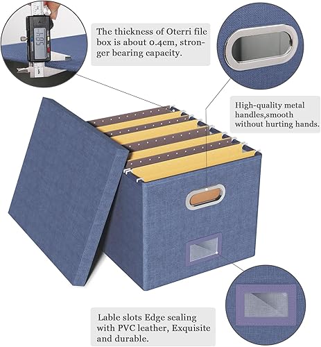 Miniatura 4 de Paquete de 2 cajas organizadoras de almacenamiento de archivos, caja de archivos, caja de archivos portátil con tapa, apta para almacenamiento de
