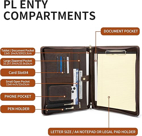 Miniatura 6 de Cuaderno de notas de piel de caballo loco vintage hecho a mano (A4), organizador de negocios con asa, para iPad ProMicrosoft Surface Protableta de