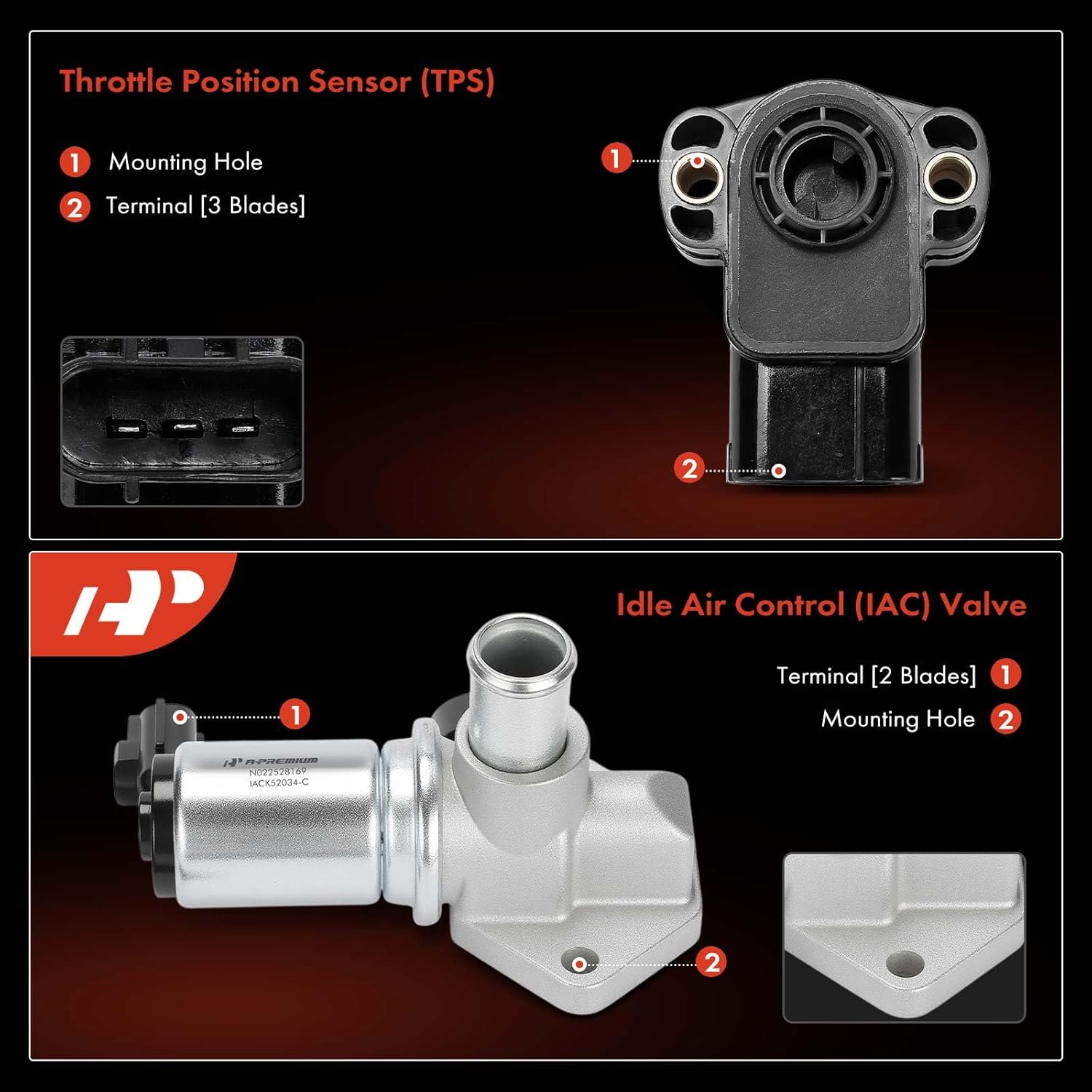 A-Premium Idle Air Control Valve IAC + Throttle Position Sensor TPS Compatible with Ford Mustang 1996-2001, Crown Victoria 1996-2002, Thunderbird & Lincoln Town Car & Mercury Cougar, Grand Marquis