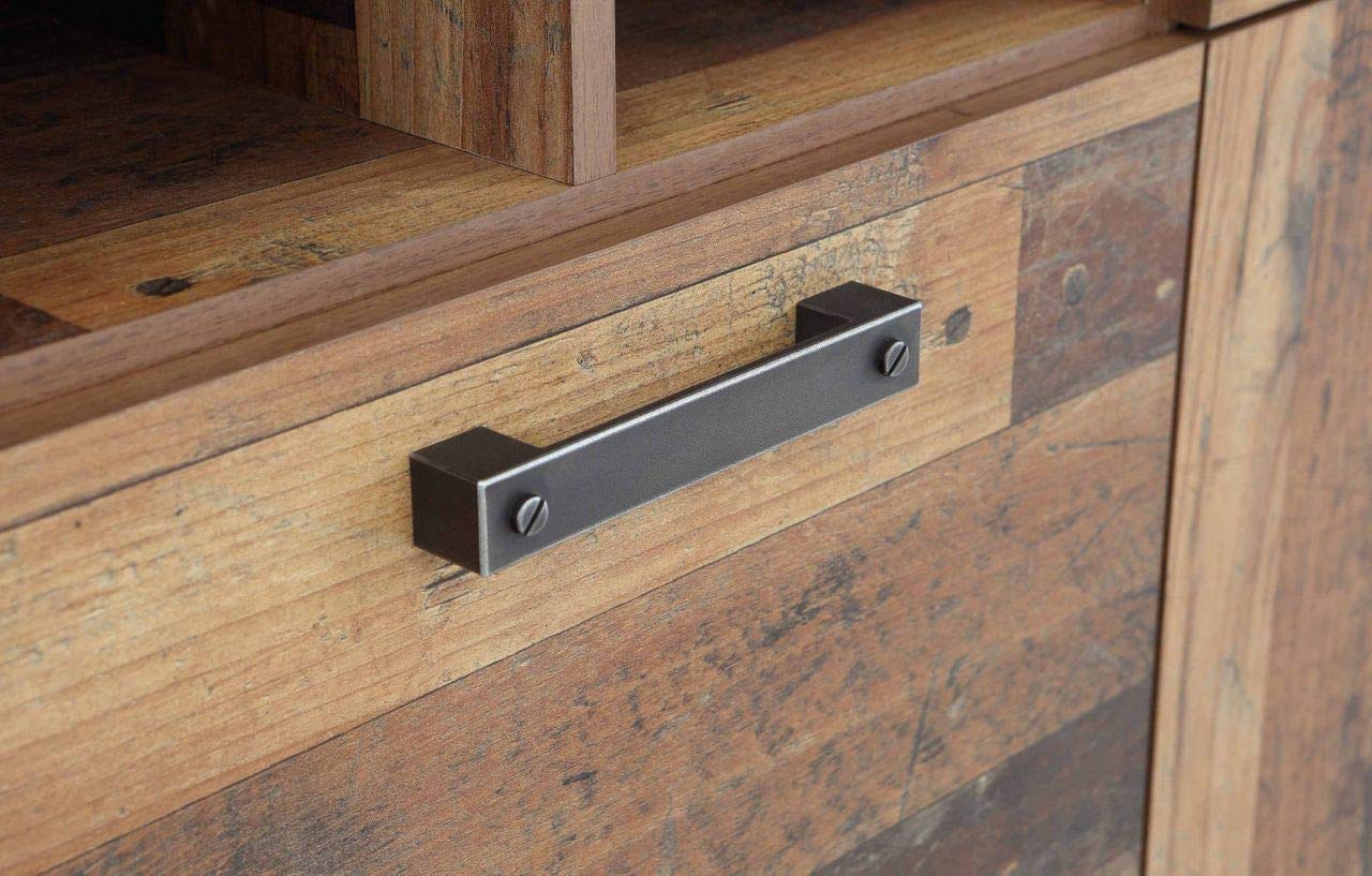 FORTE Clif Highboardvitrine mit 3 Türen unf 2 Glastüren, Holzwerkstoff, Old –Wood Vintage/ Betonoptik Dunkelgrau, 151,3 x 125,4 x 41,5 cm