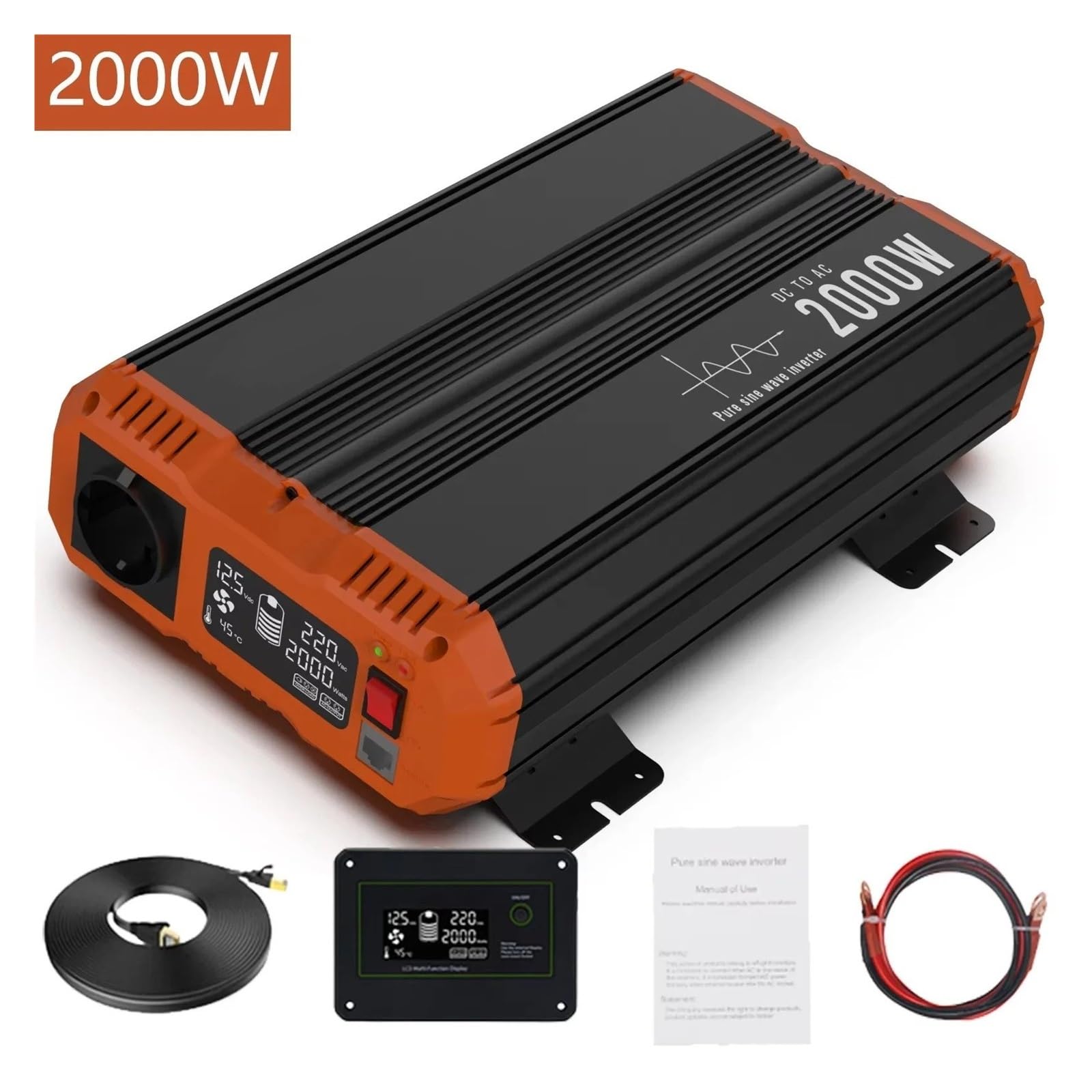 Inversor Onda Sinusoidal Pura 12 V A 220 V 5000 W con Enchufe Europeo Pantalla LCD Control Remoto para Casa Camping Autocaravanas Convertidor(12V,2000W)