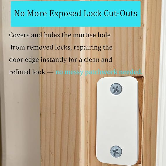 Door Edge Latch Hole Cover Plate for Deadbolt, 1 x 2-1/4 Inch, White,1 Pack | Stainless Steel Plate Covers Unused Latch Holes for a Clean Door Edge Repair