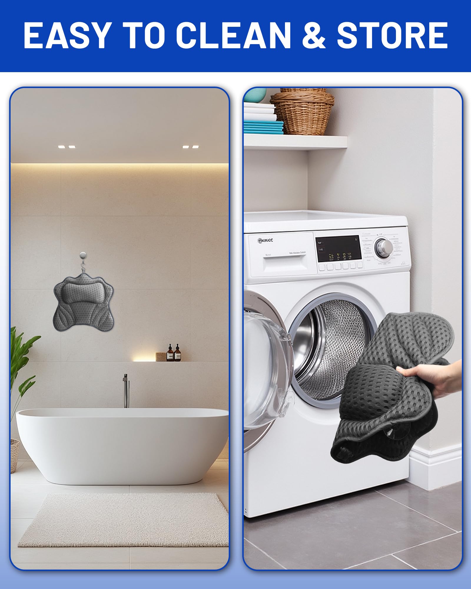 Almohada para Bañera, Almohada de Baño, Cojín de Bañera con 6 Ventosas Antideslizantes, Malla 4D, Almohada Bañera para Cuello, Cabeza y Hombros