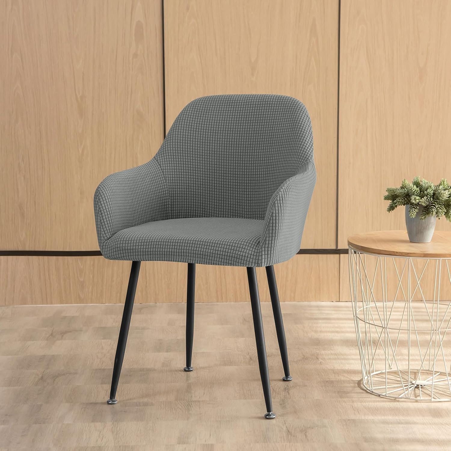 Curved Back Accent Dining Room Chair Covers Slipcovers with Arms Set of 1/2/4/6 Stretch Swivel Office Desk Bar Stool Armchair Covers Protector for Vanity Kitchen Seat Cover for Chair (Dark gray, 4PCS)