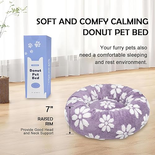 Miniatura 4 de Camas en forma de dona para perros pequeños, camas redondas relajantes para gatos de interior, bonita cama para mascotas con textura 3D con funda