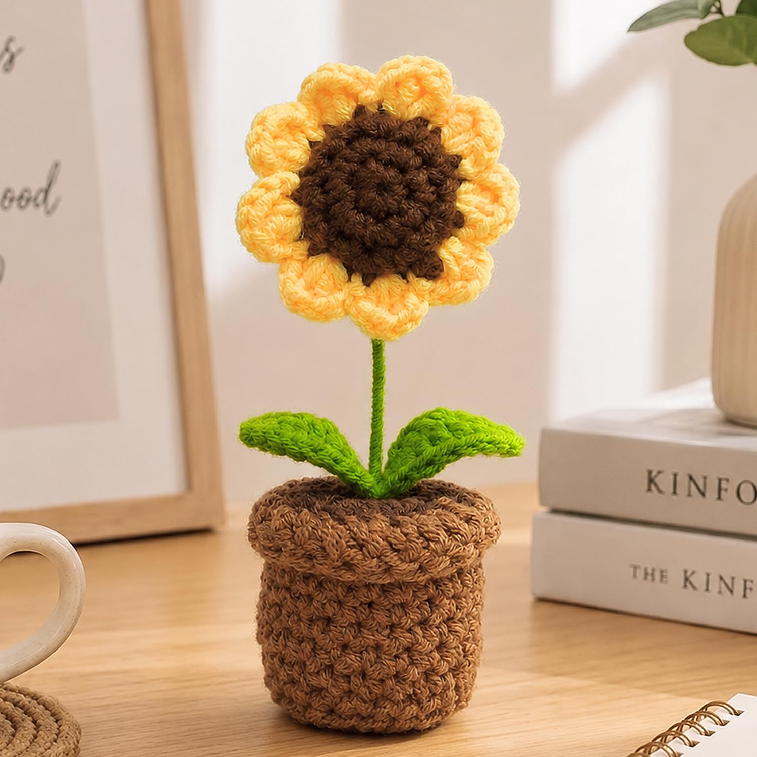 ascension Handmade Crochet Sunflower in Pot for Home Office Desk Car Dashboard Decoration Knitted Artificial Flower Plant for Living Room & Bedroom Decor & Gift Item-image-30
