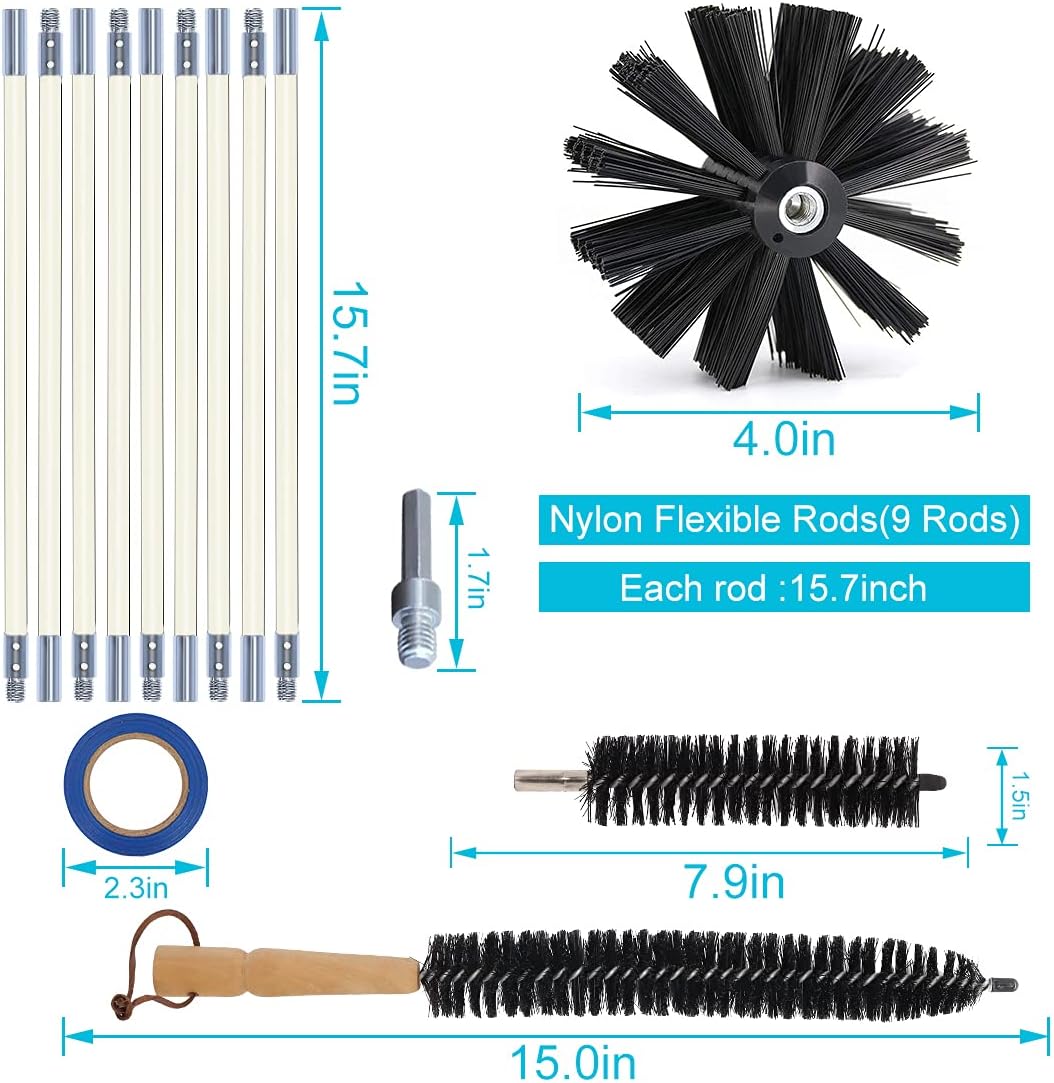 Dryer Vent Cleaner Kit Cleaning Brush Trap Flexible Chimney Sweep Pipe For Drill Vacuum Attachment Duct System Tool 12feet Out Auger Laundry Remover Clean Snake Tube Connector Eazy2hd